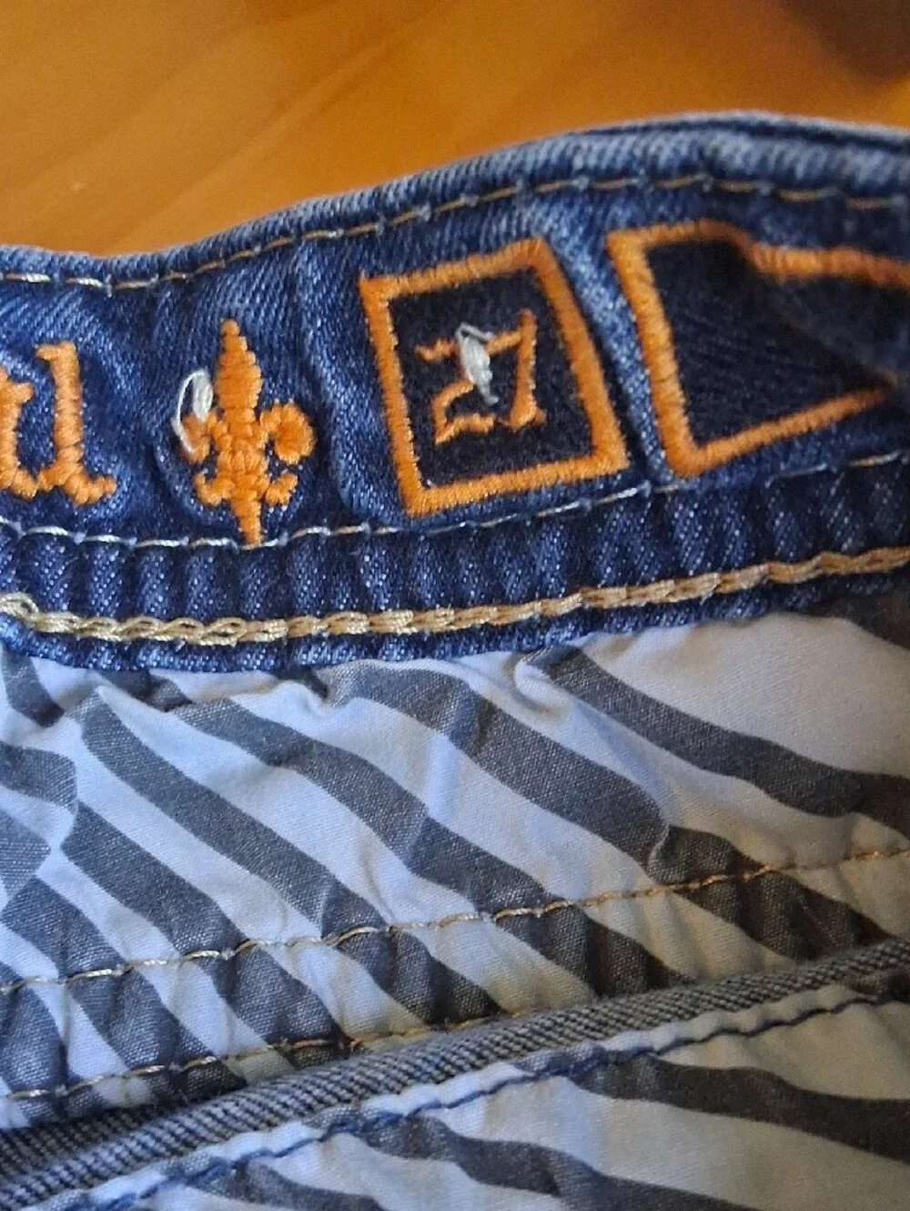 Rock Revival Men's Dark Blue Denim Jeans with Tan Stitching